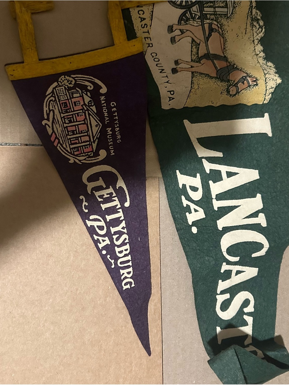 Lancaster Pennsylvania Gettysburg lot of 2 pennants vintage felt